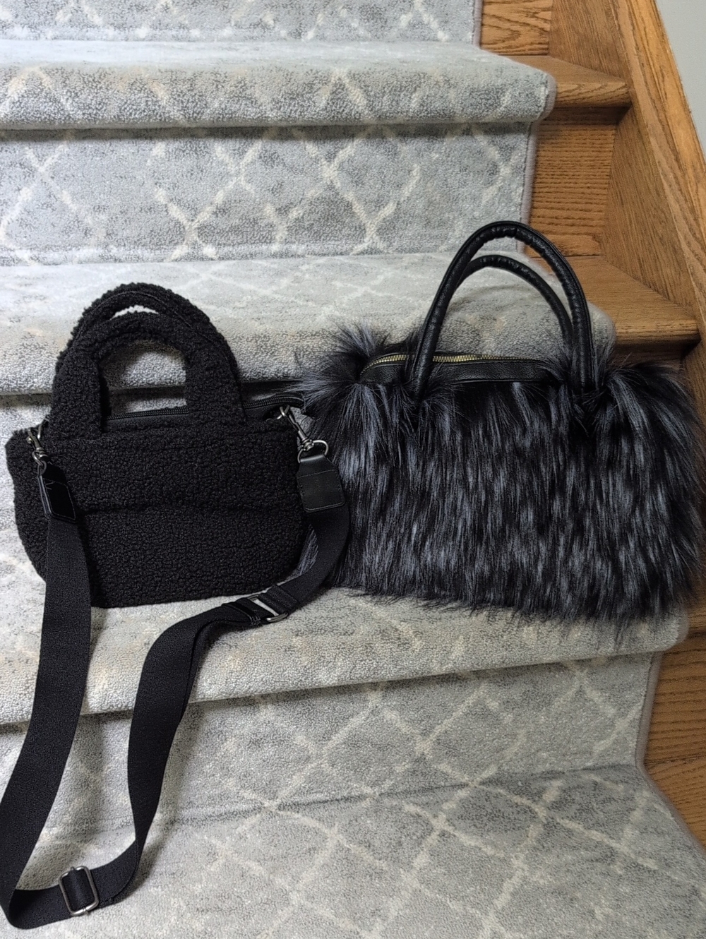 Unbranded Set Of 2 Bags.  Faux Fur And Black Sherpa Style.